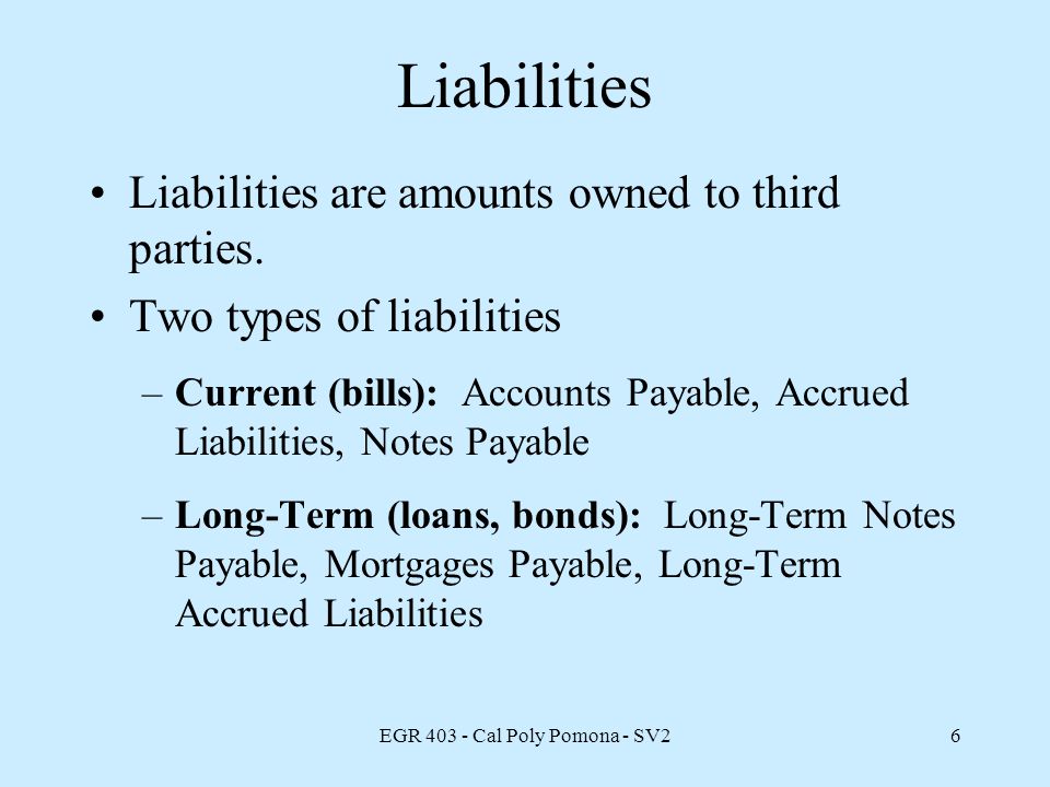 EGR Cal Poly Pomona - SV26 Liabilities Liabilities are amounts owned to third parties.