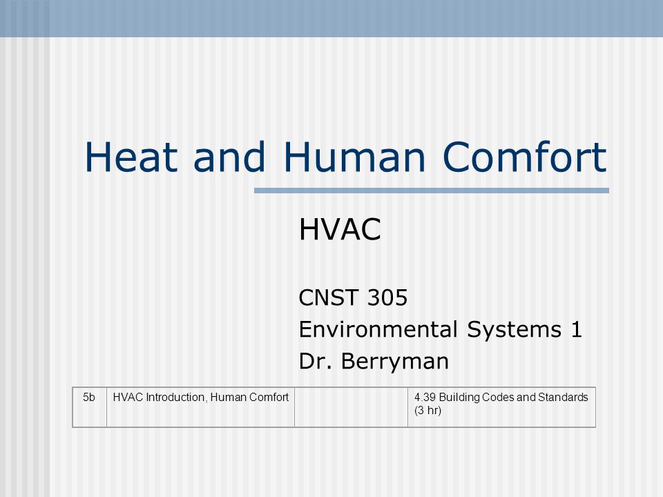 Heat And Human Comfort Hvac Cnst 305 Environmental Systems 1 Dr