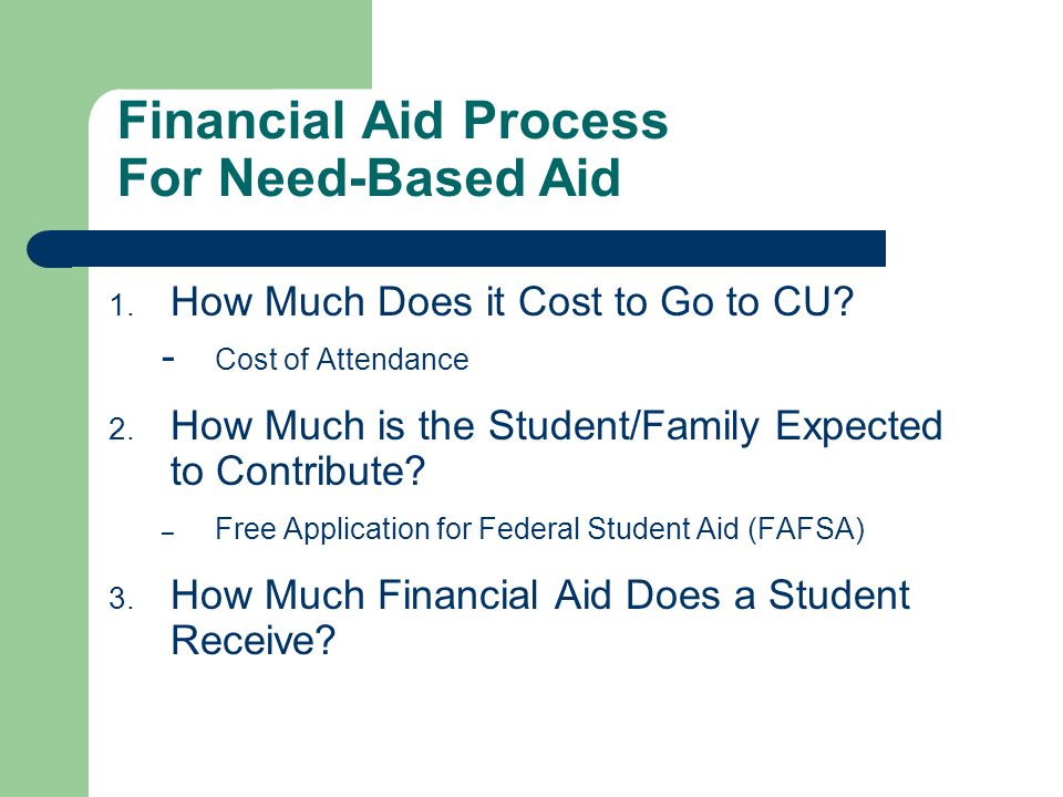 Financial Aid Process For Need-Based Aid 1. How Much Does it Cost to Go to CU.