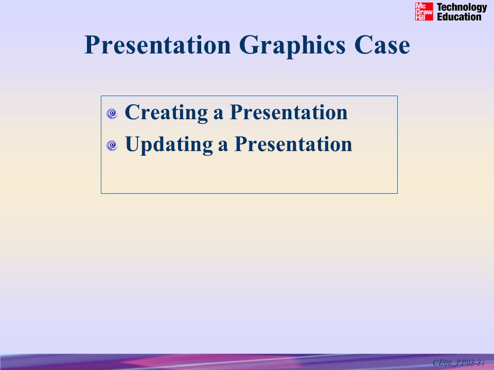 CE06_PP03-31 Presentation Graphics Case Creating a Presentation Updating a Presentation