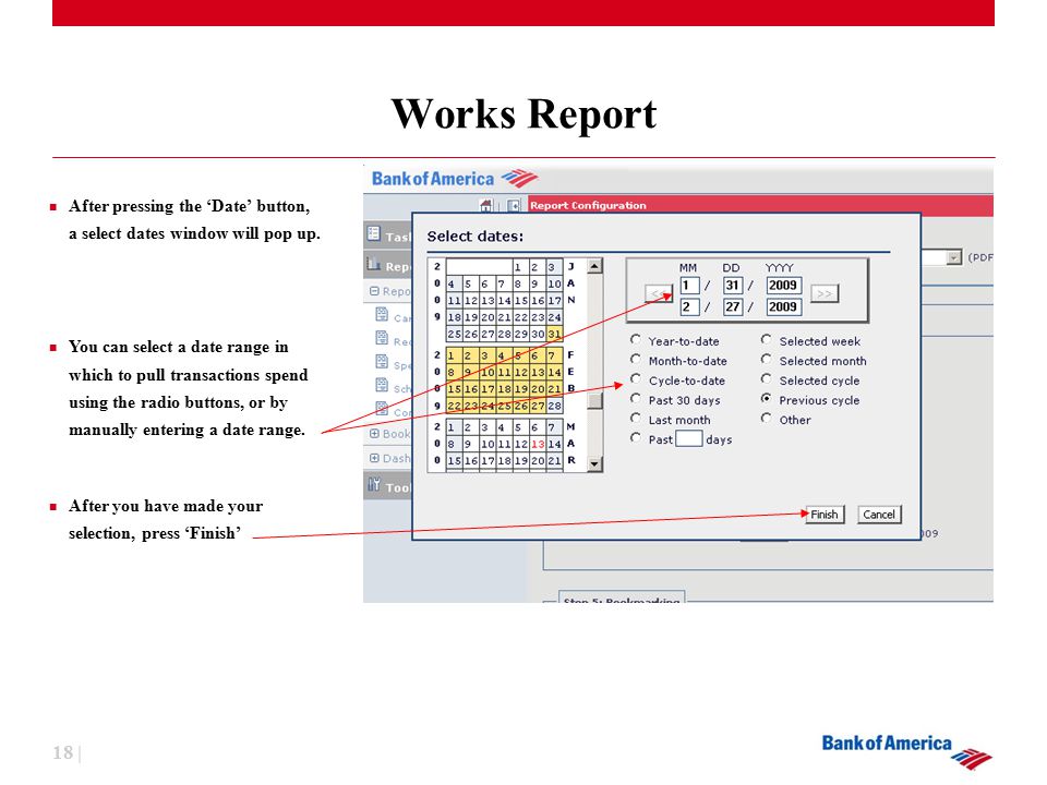 18 | Works Report After pressing the ‘Date’ button, a select dates window will pop up.