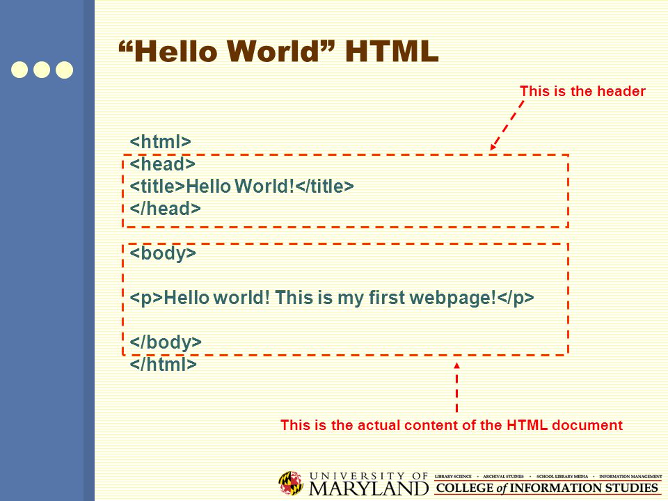 Hello World HTML Hello World. Hello world. This is my first webpage.