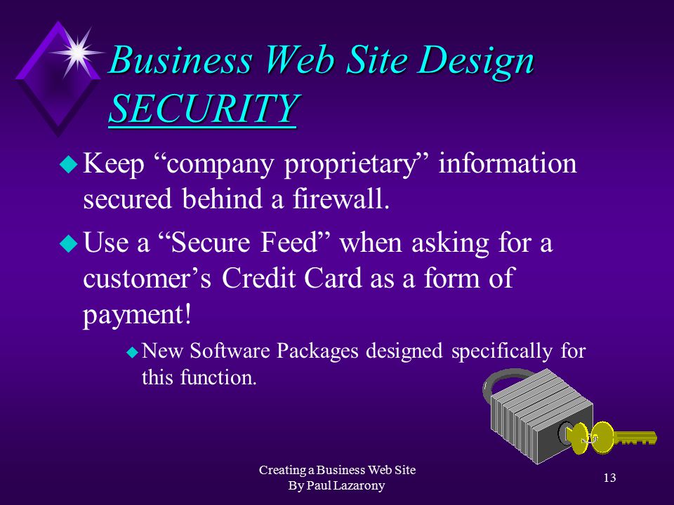Creating a Business Web Site By Paul Lazarony 12 Business Web Site Design NETIQUETTE u Do not insult people.