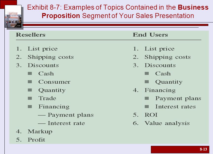 8 1 exhibit 8 1 the preapproach involves planning the sales sales presentation examples