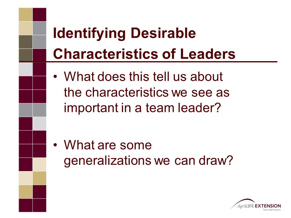 What does this tell us about the characteristics we see as important in a team leader.