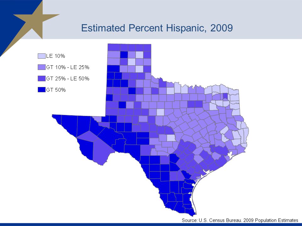 Source: U.S. Census Bureau Population Estimates Estimated Percent Hispanic, 2009