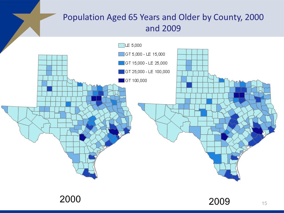 Population Aged 65 Years and Older by County, 2000 and