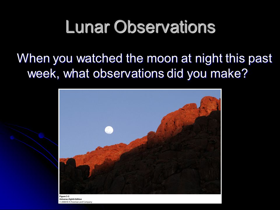 Lunar Observations When you watched the moon at night this past week, what observations did you make