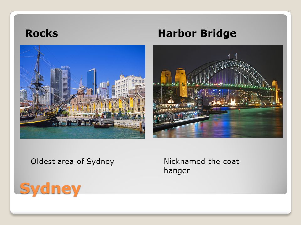 Sydney RocksHarbor Bridge Oldest area of SydneyNicknamed the coat hanger