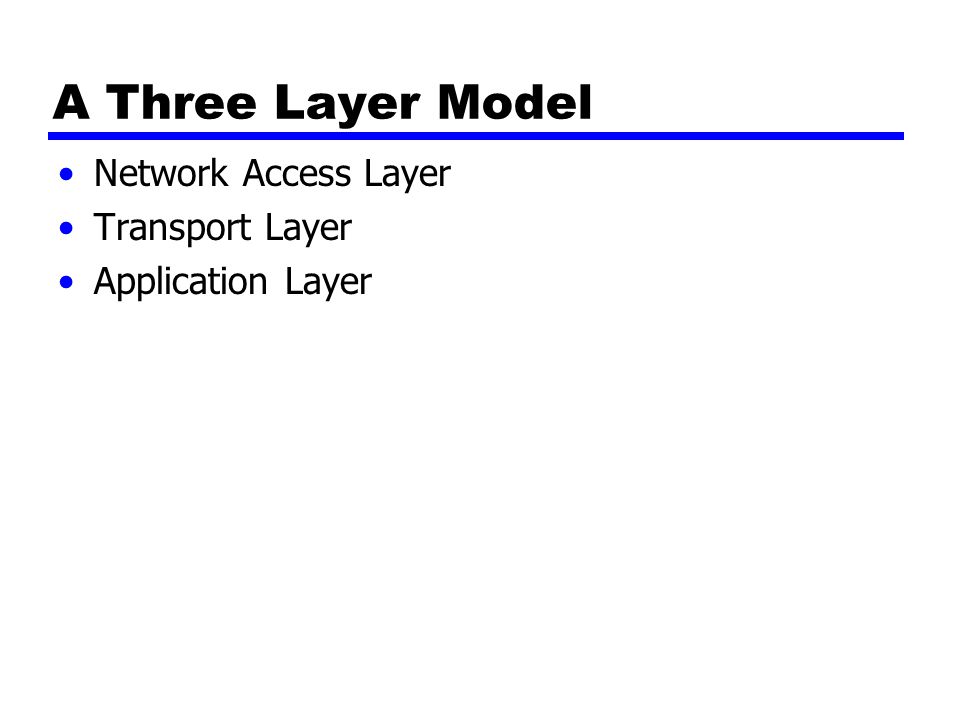 A Three Layer Model Network Access Layer Transport Layer Application Layer