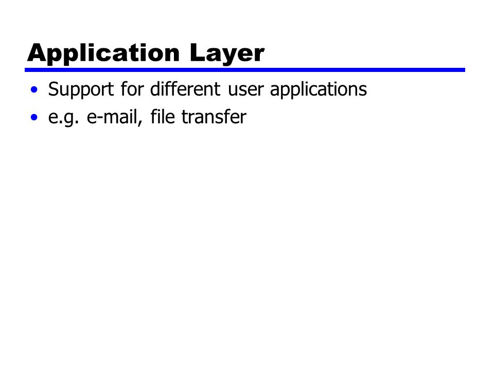 Application Layer Support for different user applications e.g.  , file transfer