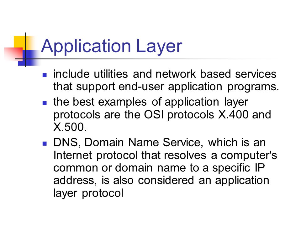 Application Layer include utilities and network based services that support end-user application programs.