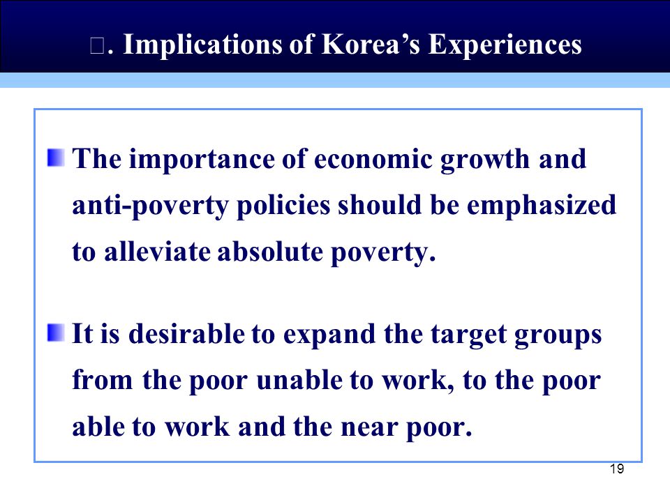 19 The importance of economic growth and anti-poverty policies should be emphasized to alleviate absolute poverty.