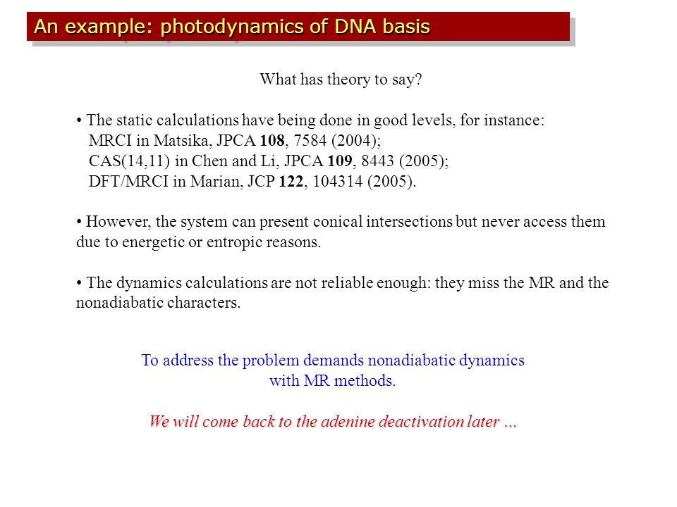 An example: photodynamics of DNA basis What has theory to say.