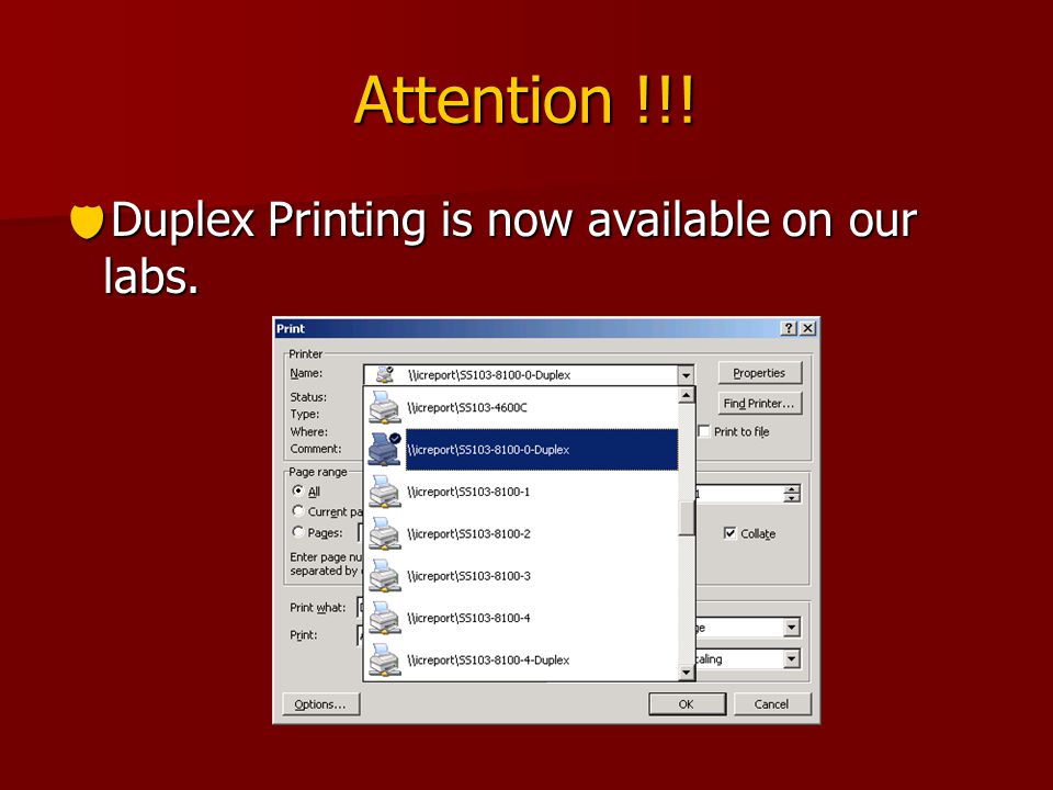 Attention !!!  Duplex Printing is now available on our labs.