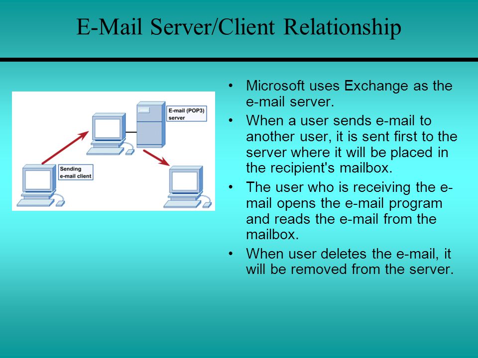 Server/Client Relationship Microsoft uses Exchange as the  server.