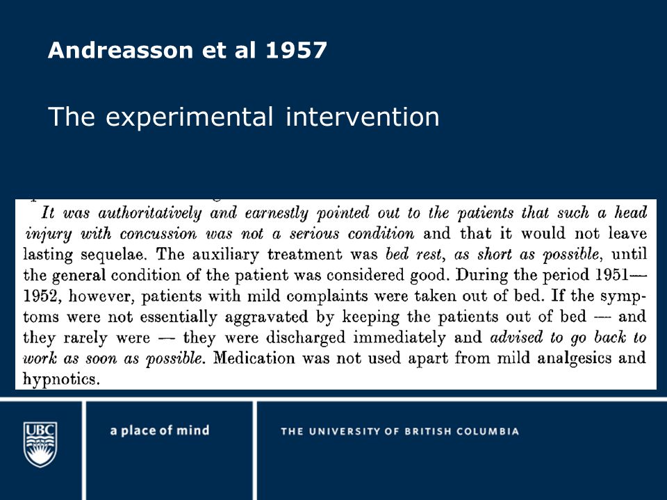 Andreasson et al 1957 The experimental intervention