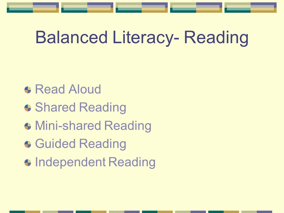 Balanced Literacy- Reading Read Aloud Shared Reading Mini-shared Reading Guided Reading Independent Reading