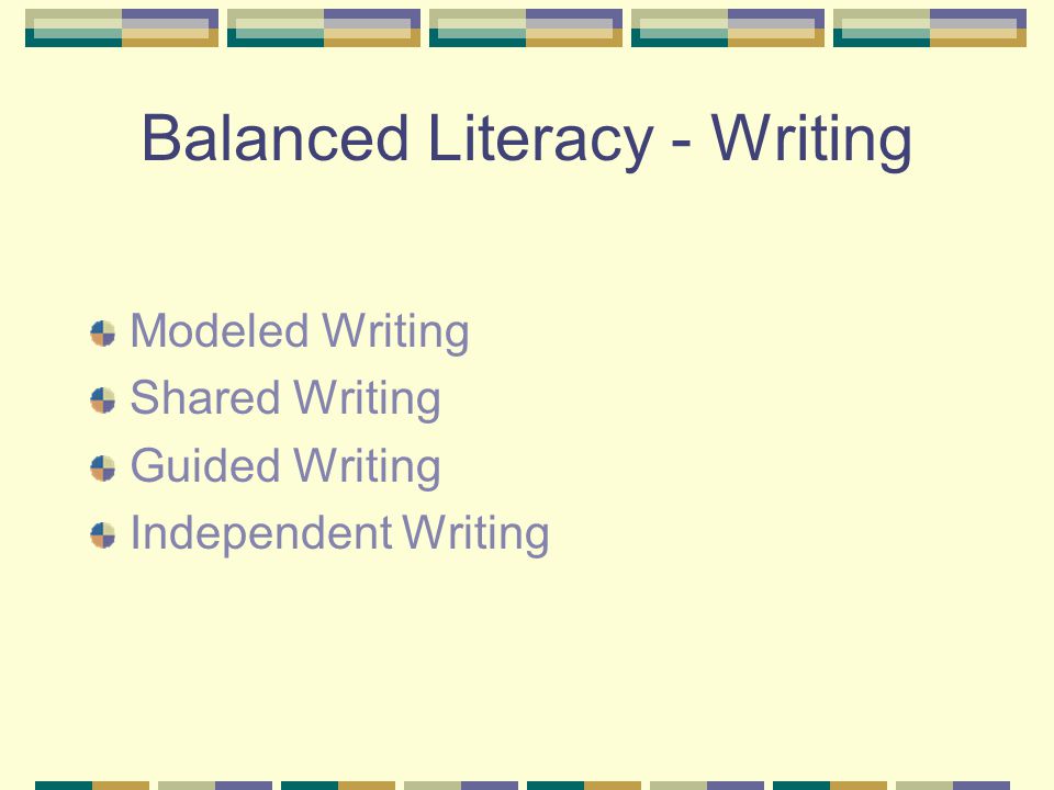 Balanced Literacy - Writing Modeled Writing Shared Writing Guided Writing Independent Writing