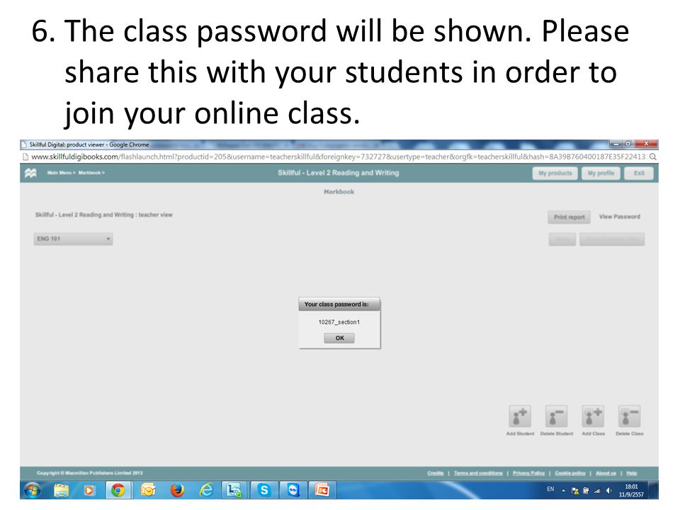6. The class password will be shown.