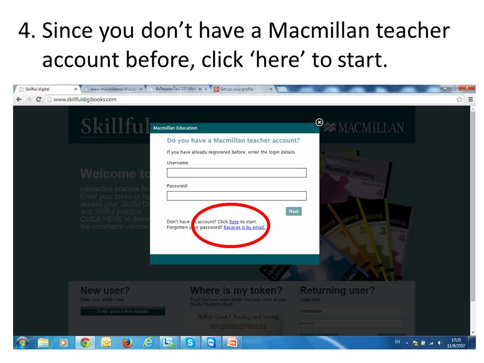 4. Since you don’t have a Macmillan teacher account before, click ‘here’ to start.