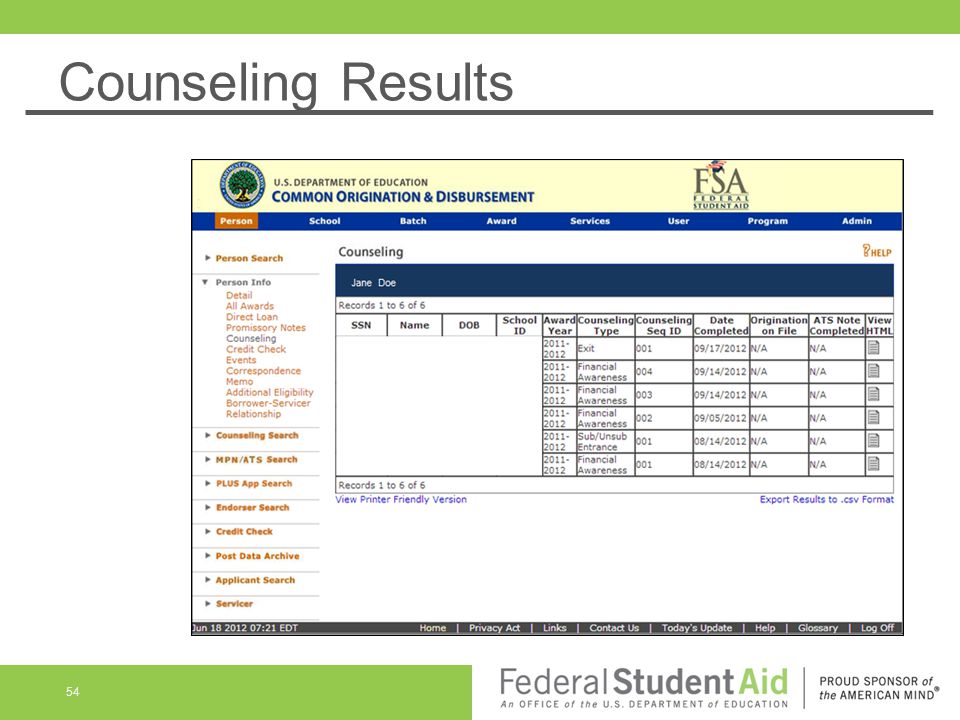 Counseling Results 54