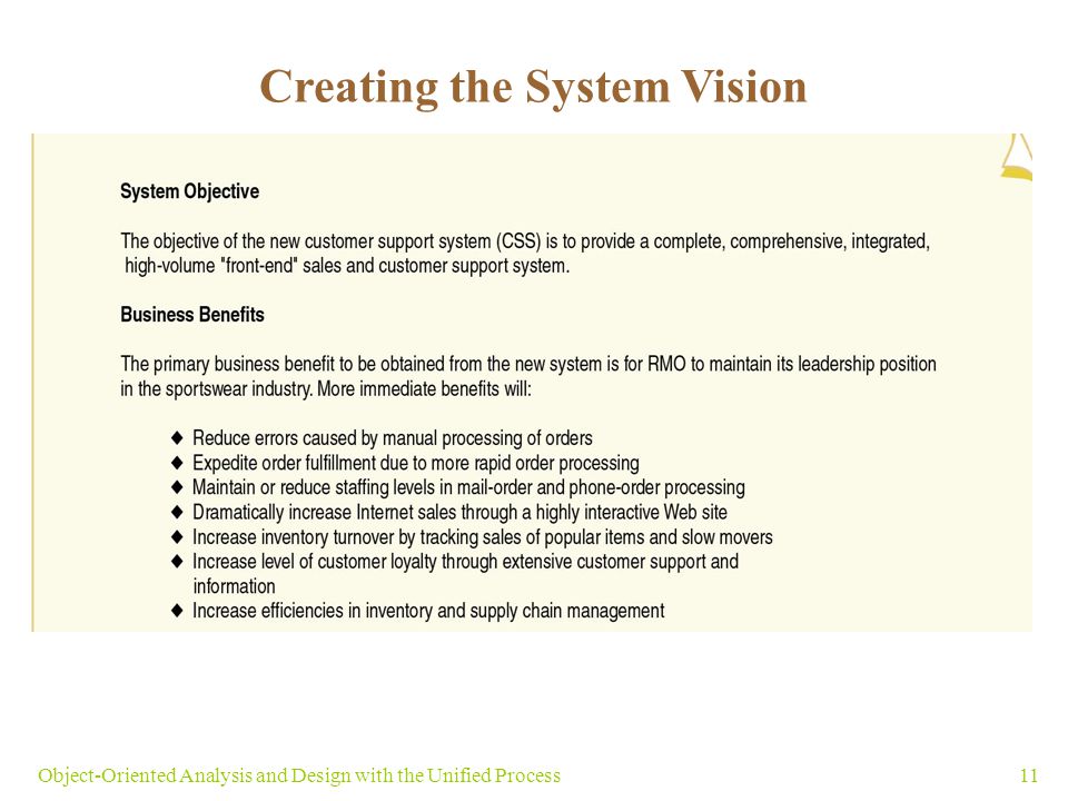 11Object-Oriented Analysis and Design with the Unified Process Creating the System Vision