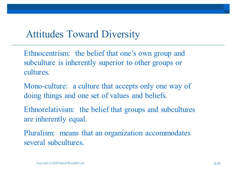 Attitudes Toward Diversity Copyright (c) 2009 Nelson Education Ltd.