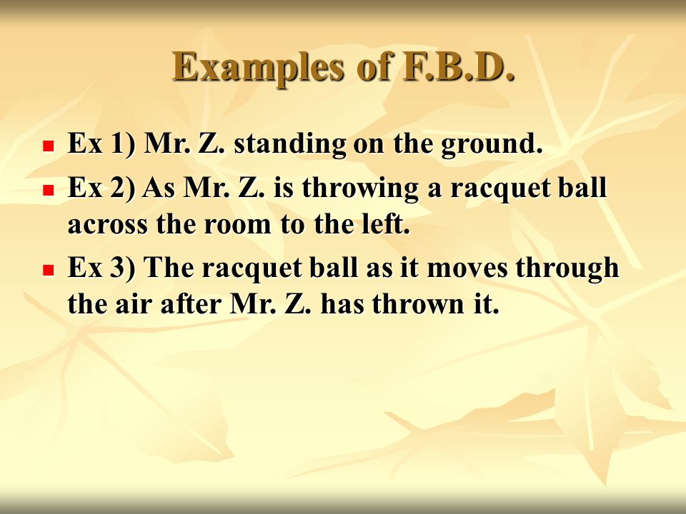 Examples of F.B.D. Ex 1) Mr. Z. standing on the ground.