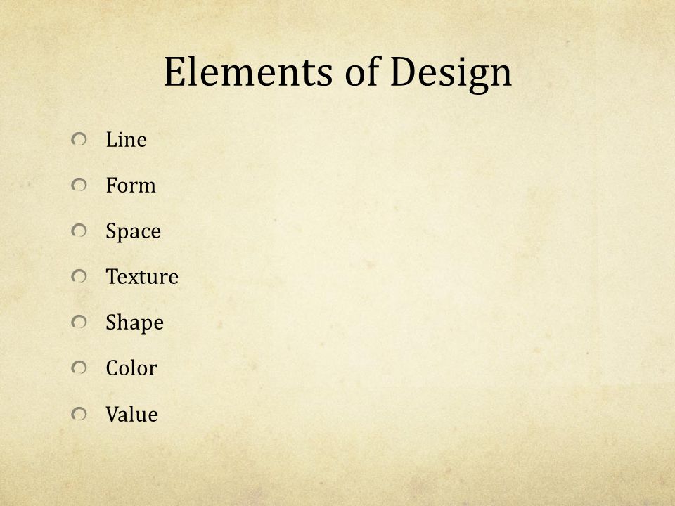 Elements of Design LineFormSpaceTextureShapeColorValue