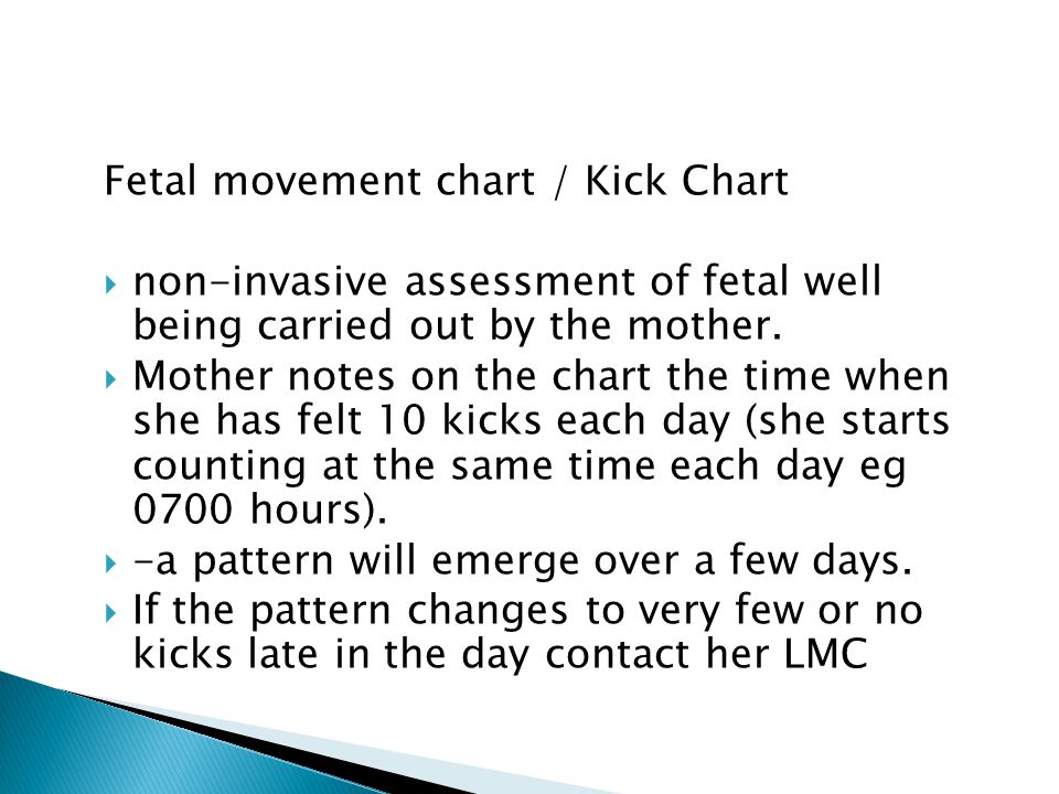 Fetal movement chart / Kick Chart  non-invasive assessment of fetal well being carried out by the mother.