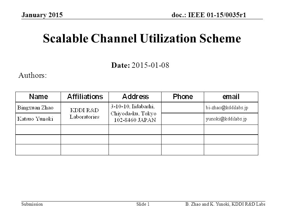 doc.: IEEE 01-15/0035r1 Submission Scalable Channel Utilization Scheme January 2015 B.