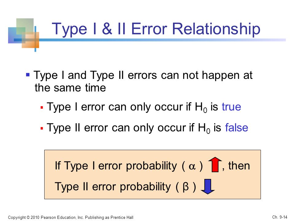 Type I & II Error Relationship Copyright © 2010 Pearson Education, Inc.