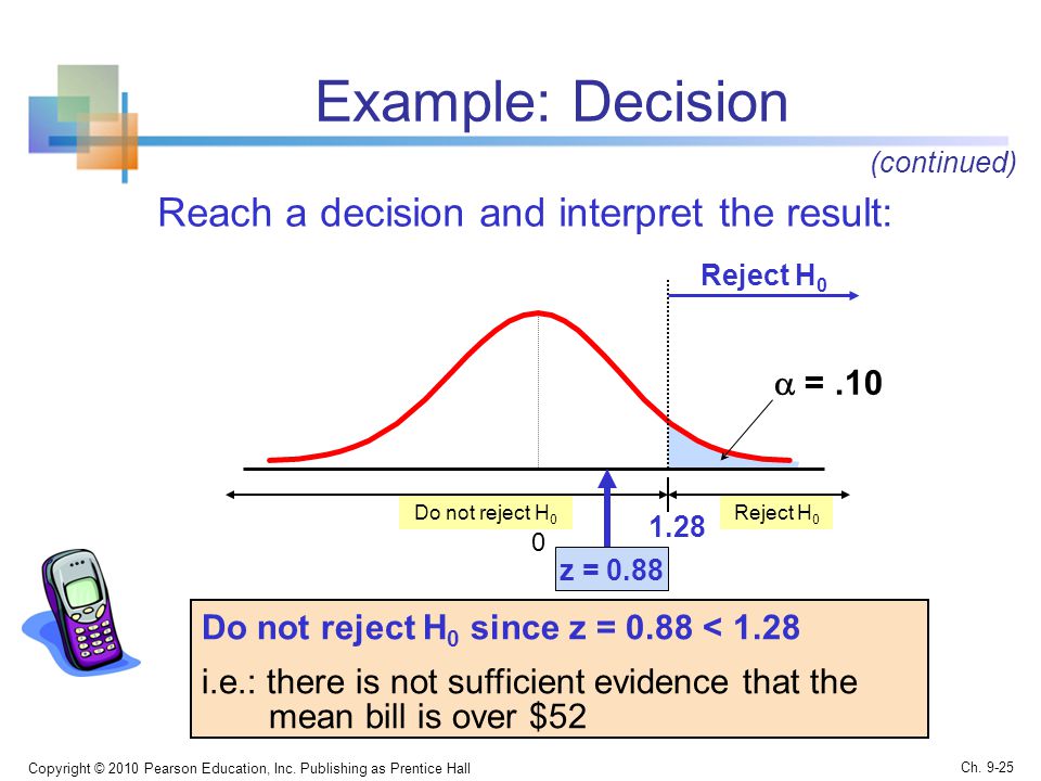 Example: Decision Reach a decision and interpret the result: Copyright © 2010 Pearson Education, Inc.