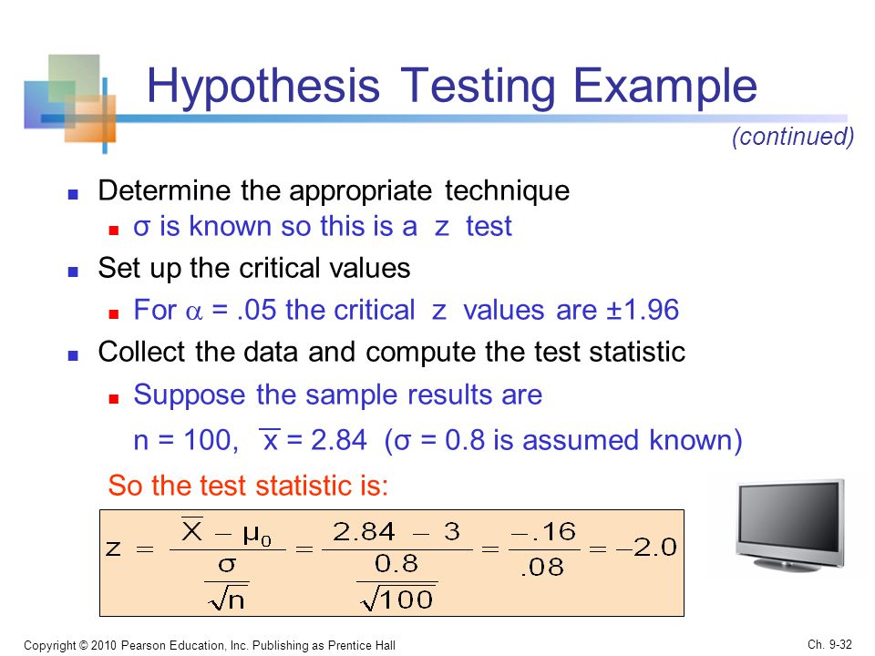 Hypothesis Testing Example Copyright © 2010 Pearson Education, Inc.