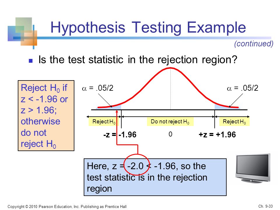 Hypothesis Testing Example Is the test statistic in the rejection region.