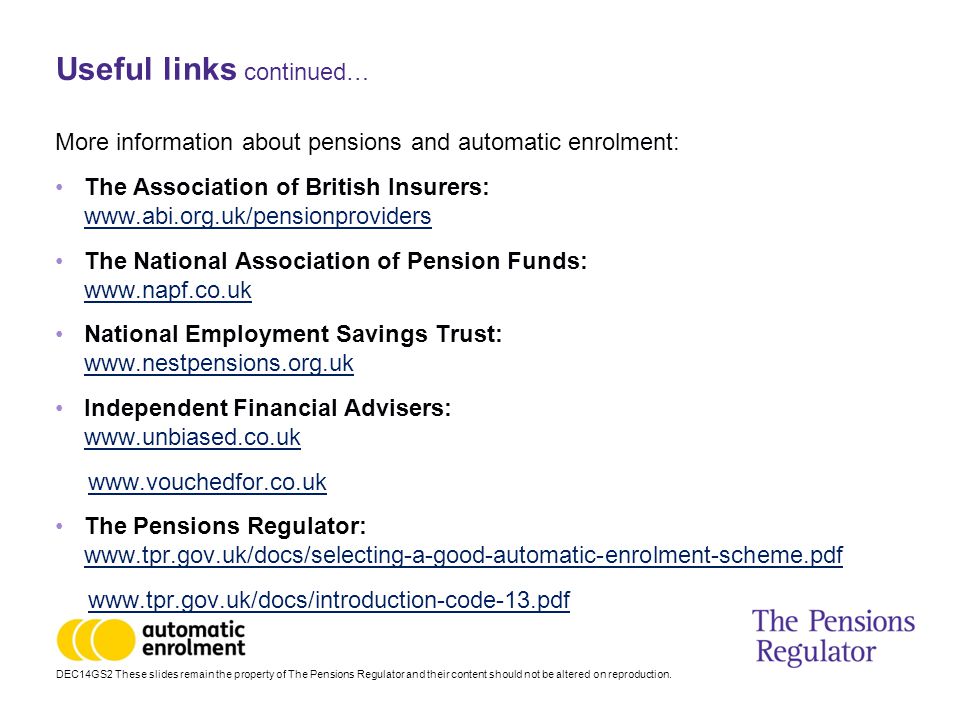 DEC14GS2 These slides remain the property of The Pensions Regulator and their content should not be altered on reproduction.
