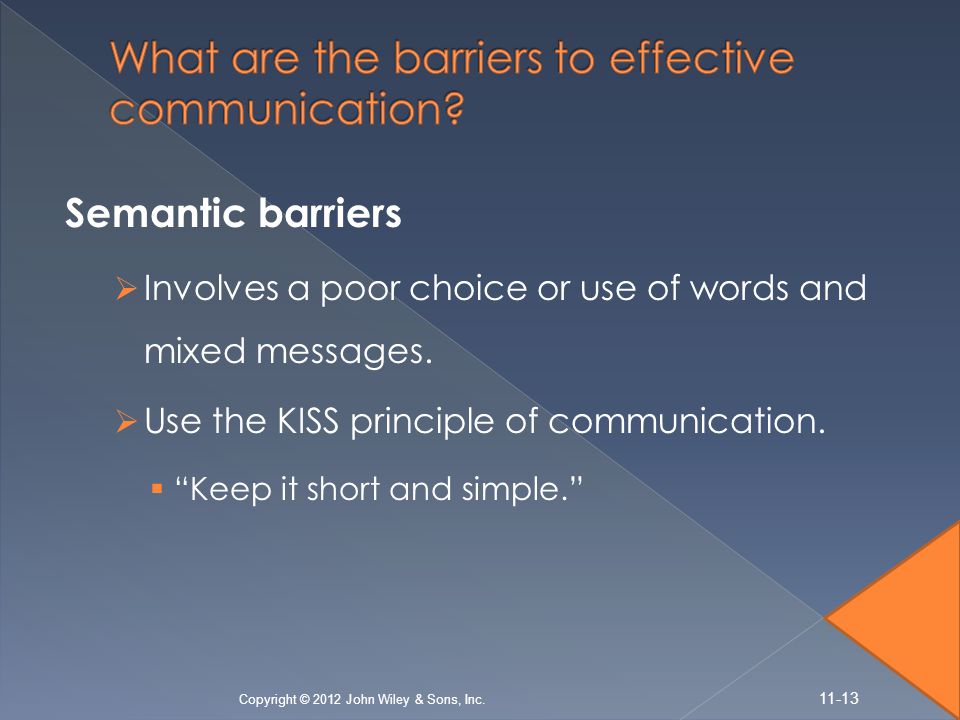 Semantic barriers  Involves a poor choice or use of words and mixed messages.