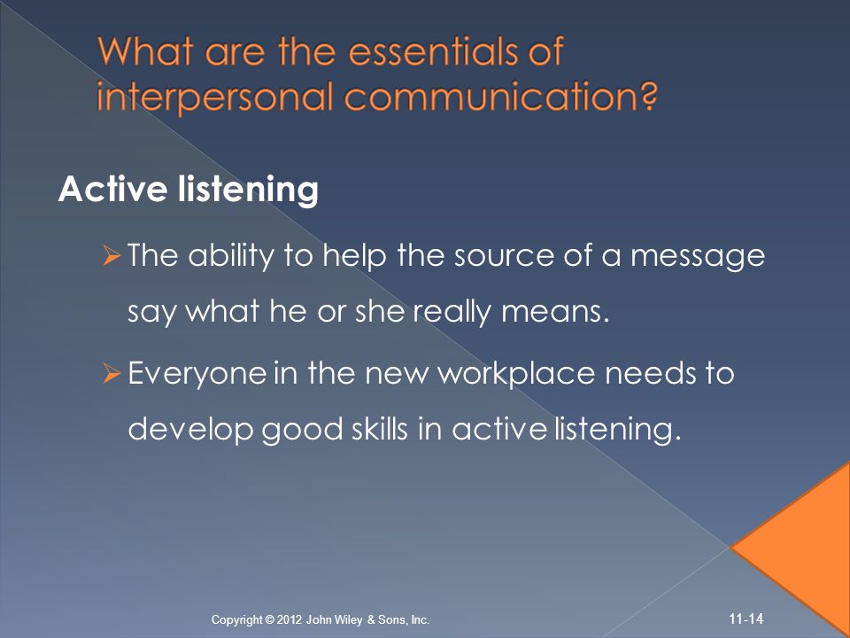 Active listening  The ability to help the source of a message say what he or she really means.