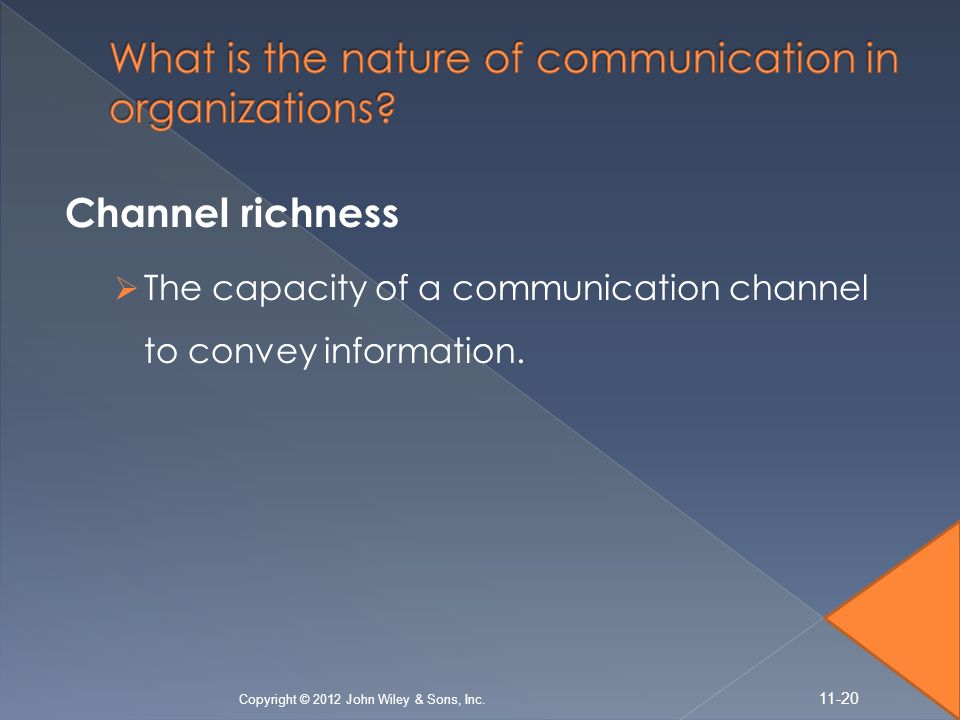Channel richness  The capacity of a communication channel to convey information.