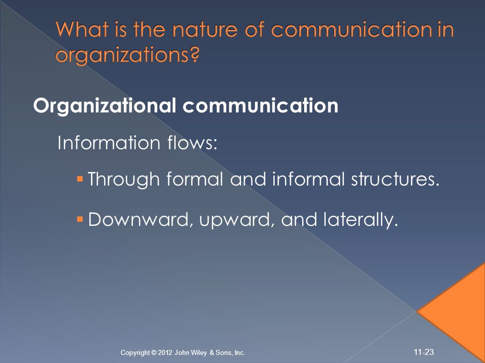 Organizational communication Information flows:  Through formal and informal structures.
