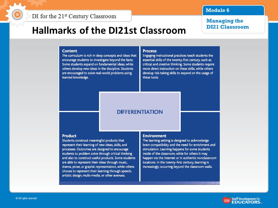 Hallmarks of the DI21st Classroom DI for the 21 st Century Classroom