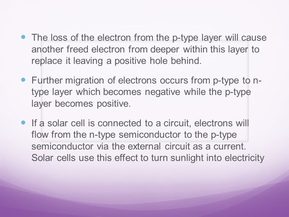 The loss of the electron from the p-type layer will cause another freed electron from deeper within this layer to replace it leaving a positive hole behind.