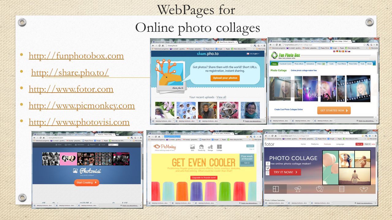 WebPages for Online photo collages