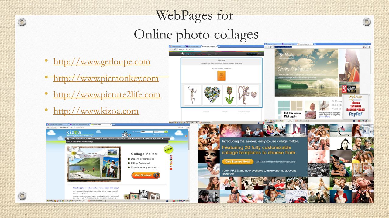 WebPages for Online photo collag es