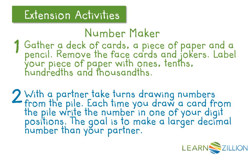 Let’s Review Extension Activities Number Maker Gather a deck of cards, a piece of paper and a pencil.