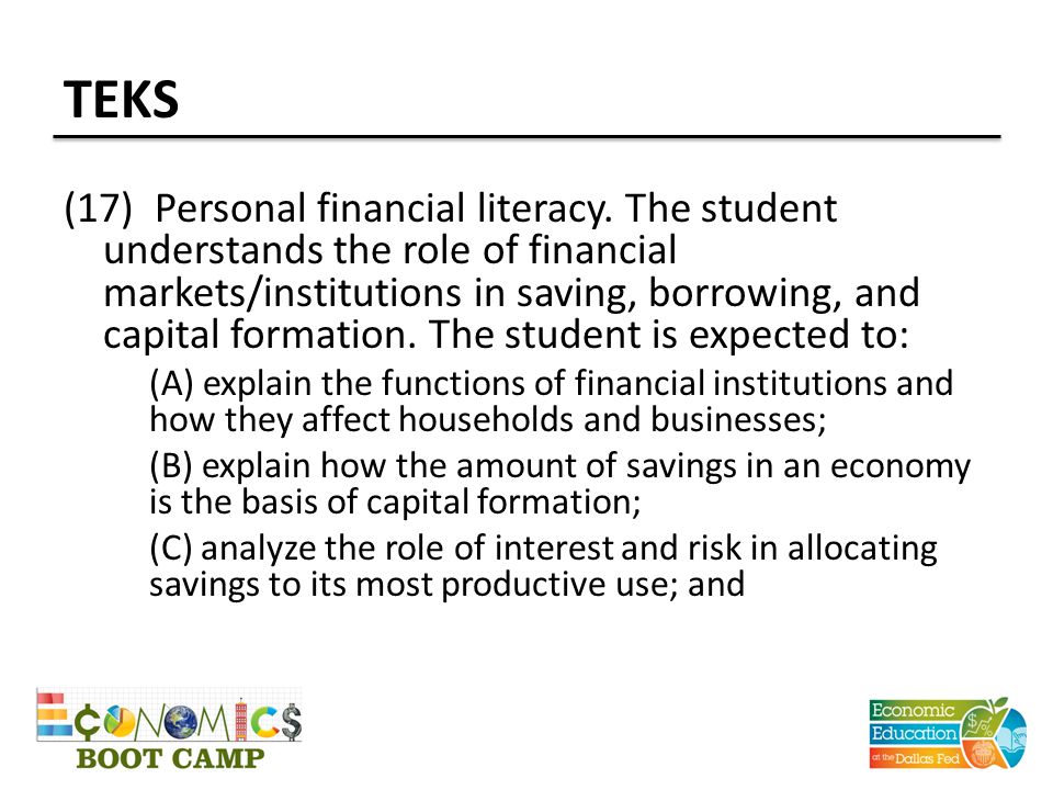 TEKS (17) Personal financial literacy.