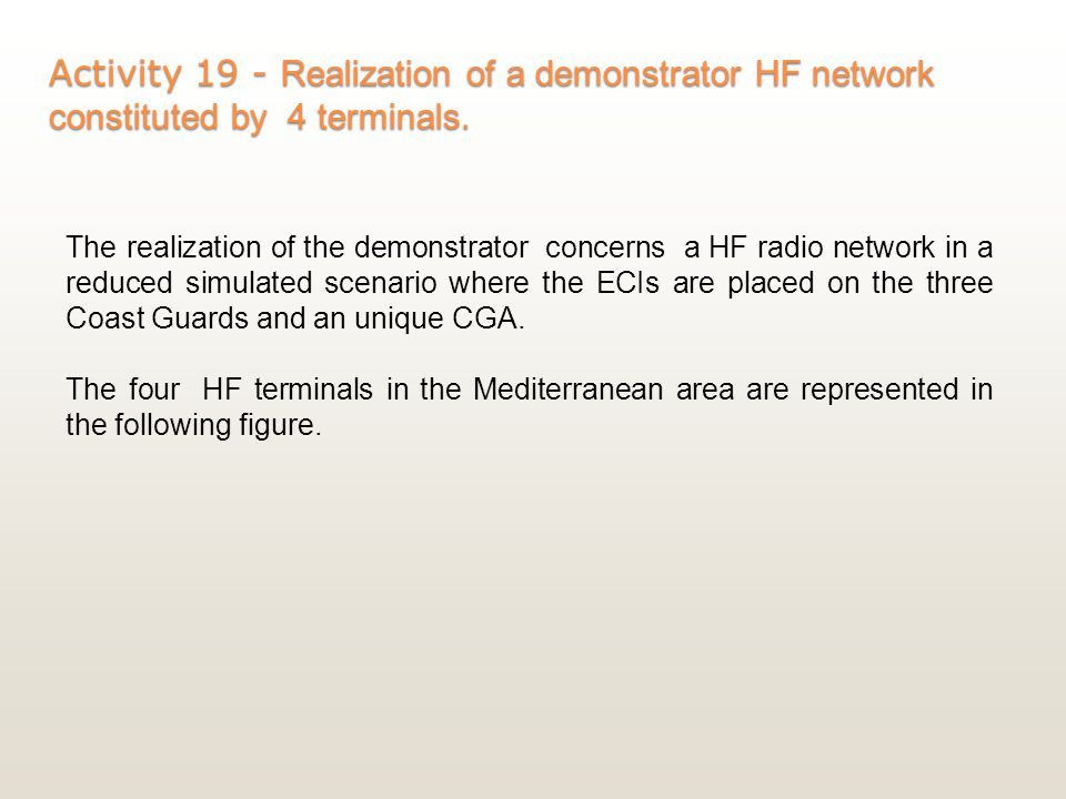 Activity 19 - Realization of a demonstrator HF network constituted by 4 terminals.