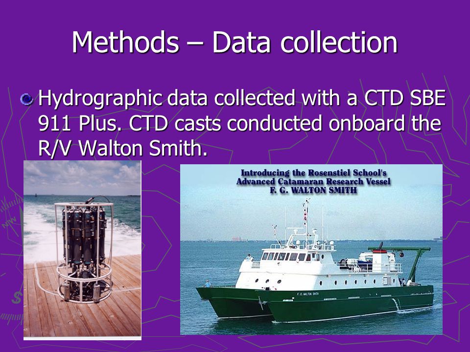 Methods – Data collection Hydrographic data collected with a CTD SBE 911 Plus.