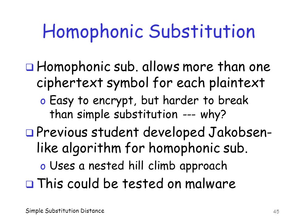Homophonic Substitution  Homophonic sub.